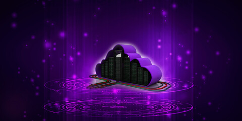 3d illustration Data center server protection lock
