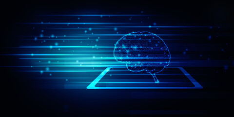 2d illustration Concept of thinking, background with brain, Abstract Artificial intelligence. Technology web background