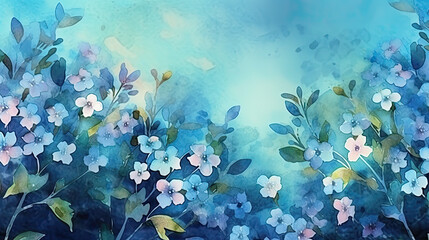 Fototapeta na wymiar watercolor painted blue flowers. background, wallpaper. Generative AI