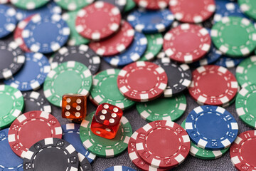 Plastic casino chips background. Poker game