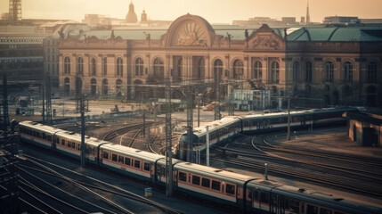station with many tracks and few trains in a big city like berlin. Generative AI