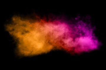 Abstract background with bright smoke illuminated by multicolored neon light. Unusual colorful...