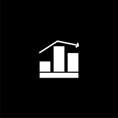 Growing Bar Graph icon isolated on black background 