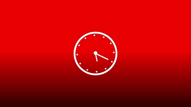 Clock Face Close Up in Time Lapse on red background. Clocks running fast. Clock dial close-up isolated on a black background.