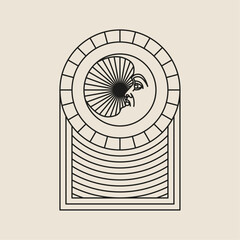 Boho frame arch vector illustration modern minimalistic retro aesthetic linear arc portal logo bohemian design element mystical geometric abstract border
