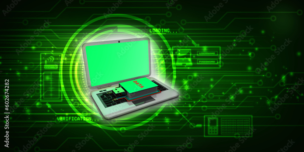 Poster 3d rendering data text word usb flash drive connected laptop