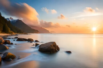 Sea sunset in the golden hour, generative ai