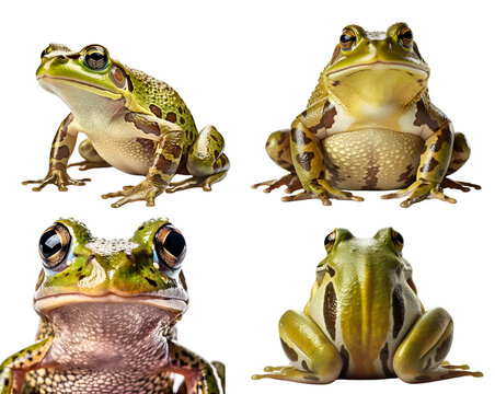 Frog Toad, many angles and view portrait side back head shot isolated on transparent background cutout ,  PNG file,