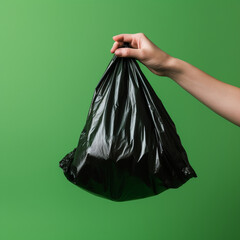 Hand picking up garbage bag. Generative AI.