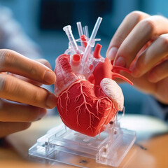 3D printing. Creating artificial heart , medical 3D printing of heart model transplantation organ biological engineering AI Generative