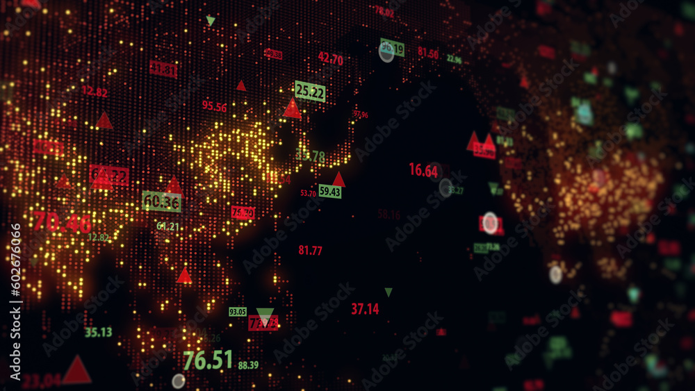 Poster 3d rendering of stock market data on digital earth map background