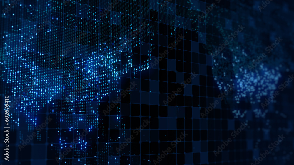 Aufkleber 3d rendering of a digital map of the earth. the lights of megacities merge in a soft glow