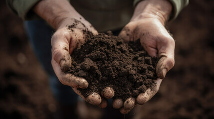 two hands hold fresh earth. Generative AI