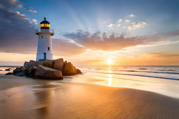 Lighthouse on sunset, generative ai - 602676689