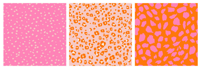 Set of Abstract Leopard Skin Seamless Patterns. Animal print. Geometric folklore ornament for background, textile, banner, cover, wallpaper. Vector illustration.