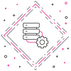 Obraz premium Line Server and gear icon isolated on white background. Adjusting app, service concept, setting options, maintenance, repair, fixing. Colorful outline concept. Vector