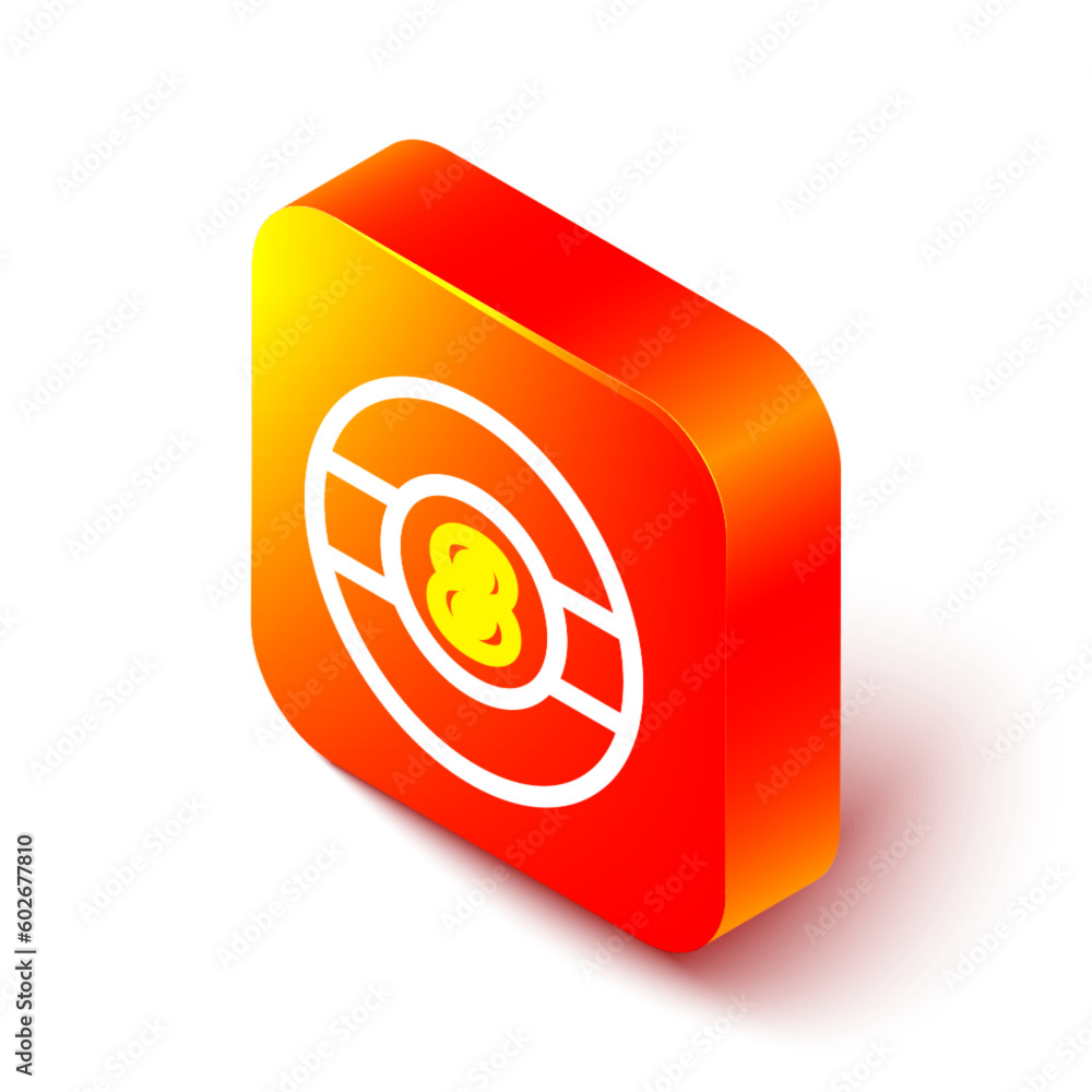 Poster isometric line billiard pool snooker ball with number 8 icon isolated on white background. orange sq