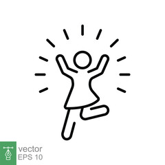 Excited dance kid icon. Simple outline style. Happy, joy, girl, lifestyle, women, female freedom concept. Thin line symbol. Vector illustration isolated on white background. EPS 10.