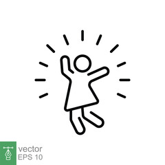 Obraz premium Excited dance kid icon. Simple outline style. Happy, joy, girl, lifestyle, women, female freedom concept. Thin line symbol. Vector illustration isolated on white background. EPS 10.