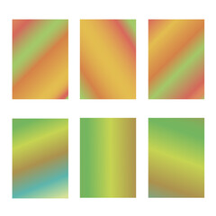 Fototapeta premium Set of six blank sheets of holographic paper in the red, orange, yellow, green and blue gradient A4 size. The modern design of the blank template for a flyer, poster, business brochures. - stock vecto