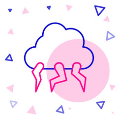 Line Storm icon isolated on white background. Cloud and lightning sign. Weather icon of storm. Colorful outline concept. Vector