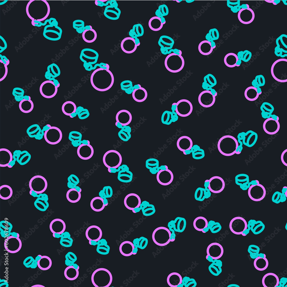 Poster line ball on chain icon isolated seamless pattern on black background. vector