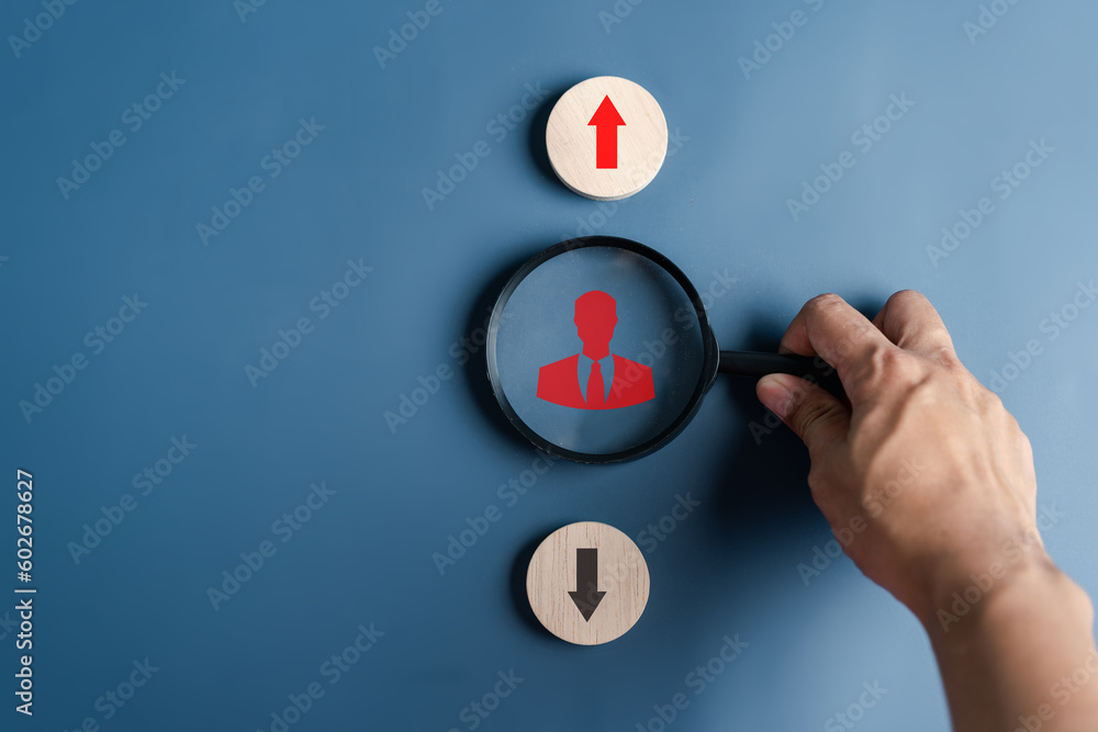 Fototapete Businessman with Red arrow and different direction facing opposite direction with black arrow for business disruption and technology transformation and different thinking idea concept.