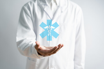 Health insurance concept. doctor hands holding medical icon, healthcare, health and access to welfare health concept...