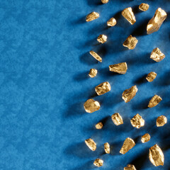 An endless number of gold pieces. Golden nuggets. Gold ore. Noble metal.