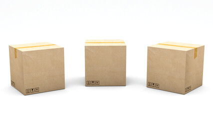 Kraft box. Unprinted boxes. Cardboard package made in 3D and rendered in 3 different angles: front, left side, right side. Easy clipping.