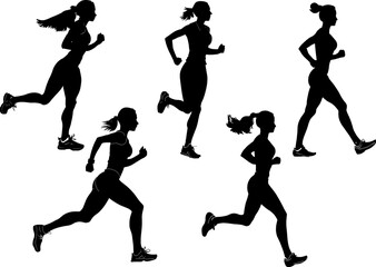 Silhouettes of running people, vector set