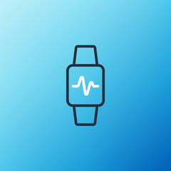 Line Smart watch showing heart beat rate icon isolated on blue background. Fitness App concept. Colorful outline concept. Vector