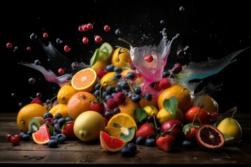 fruits with splash of water. Generative AI