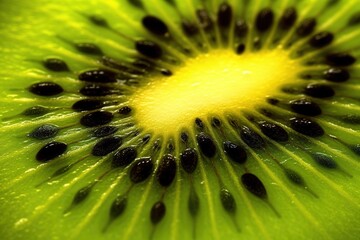 Macro view of a fresh green kiwi slice, beautiful art of generative ai