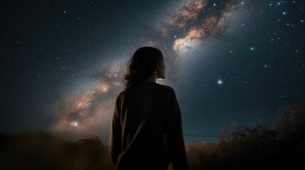 person looking at galaxy. Generative AI