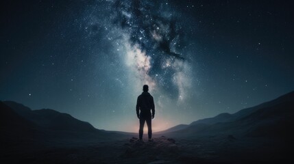 Fototapeta na wymiar silhouette of a person looking at sky. Generative AI