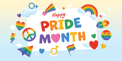 LGBTQ+  Community, Pride Month Celebration, Icon Set Sign, Vector Illustration