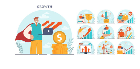 Growth set. Business success, professional improvement or career