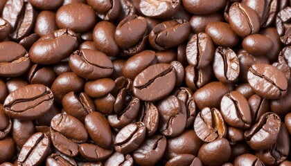 Flying coffee beans background. Close-up brown coffee beans banner. Closeup coffee grains background, generative ai - obrazy, fototapety, plakaty