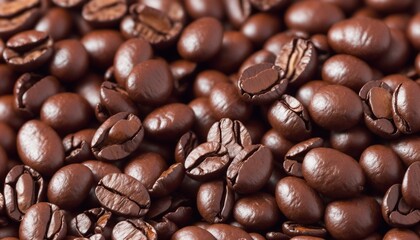 Flying coffee beans background. Close-up brown coffee beans banner. Closeup coffee grains background, generative ai - obrazy, fototapety, plakaty