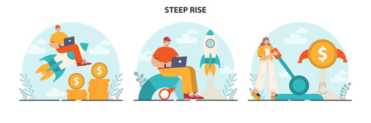 Steep rise of business development set. Market boost and profit