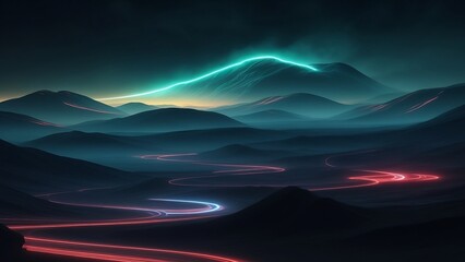 Fototapeta na wymiar The blue light of the night where the mountains are gathered, generative AI
