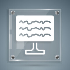 White Encephalogram icon isolated on grey background. Electrical activity. Square glass panels. Vector