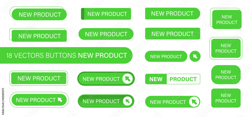 Poster the new product is a set of simple modern buttons. push button for an application, advertisement, st