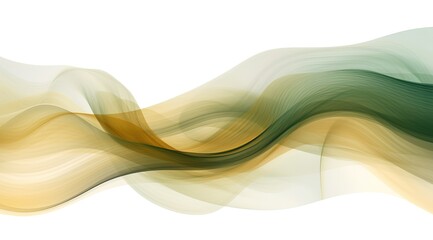 Gold and green wave, fluid colored smoke, ethereal silky motion. Luxury element on white background. Generative AI.