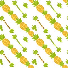 Seamless pattern with pineapple and text on an isolated background