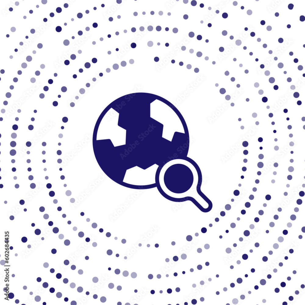 Poster blue magnifying glass with globe icon isolated on white background. analyzing the world. global sear