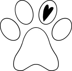 Line art dog paw with heart