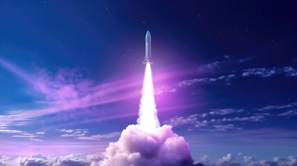 Rocket flies through the clouds on moonlight Generative AI