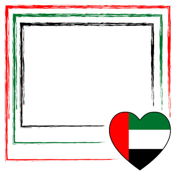 I love United Arab Emirates frame with national flag and heart. Vector illustration with empty space for text, travel diary, thoughts, memories, personal journals, feelings, card, or social media.